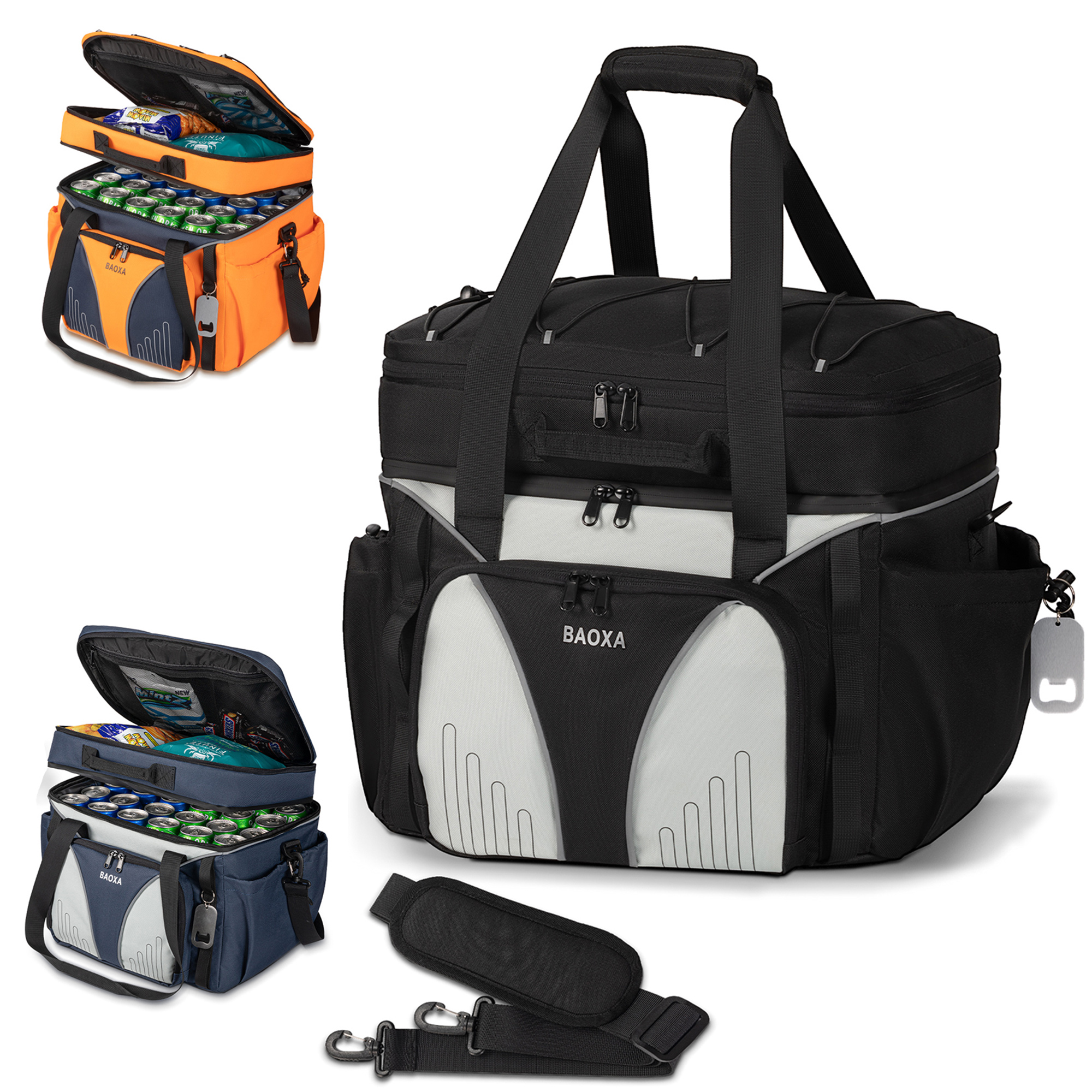 55 Can Dual Compartment Soft Cooler Bag, Collapsible Lunch Bag Box for Men, Large Insulated Cooler Bag, Leakproof Lunch Cooler Bags for Beach Camping Travel Picnic (Black)